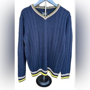 Classic V-Neck Navy Sweater with Yellow and white Trim